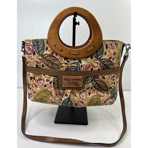 Relic Brand Collection Floral Handbag Canvas Wood Summer Crossbody Festive - Picture 1 of 10